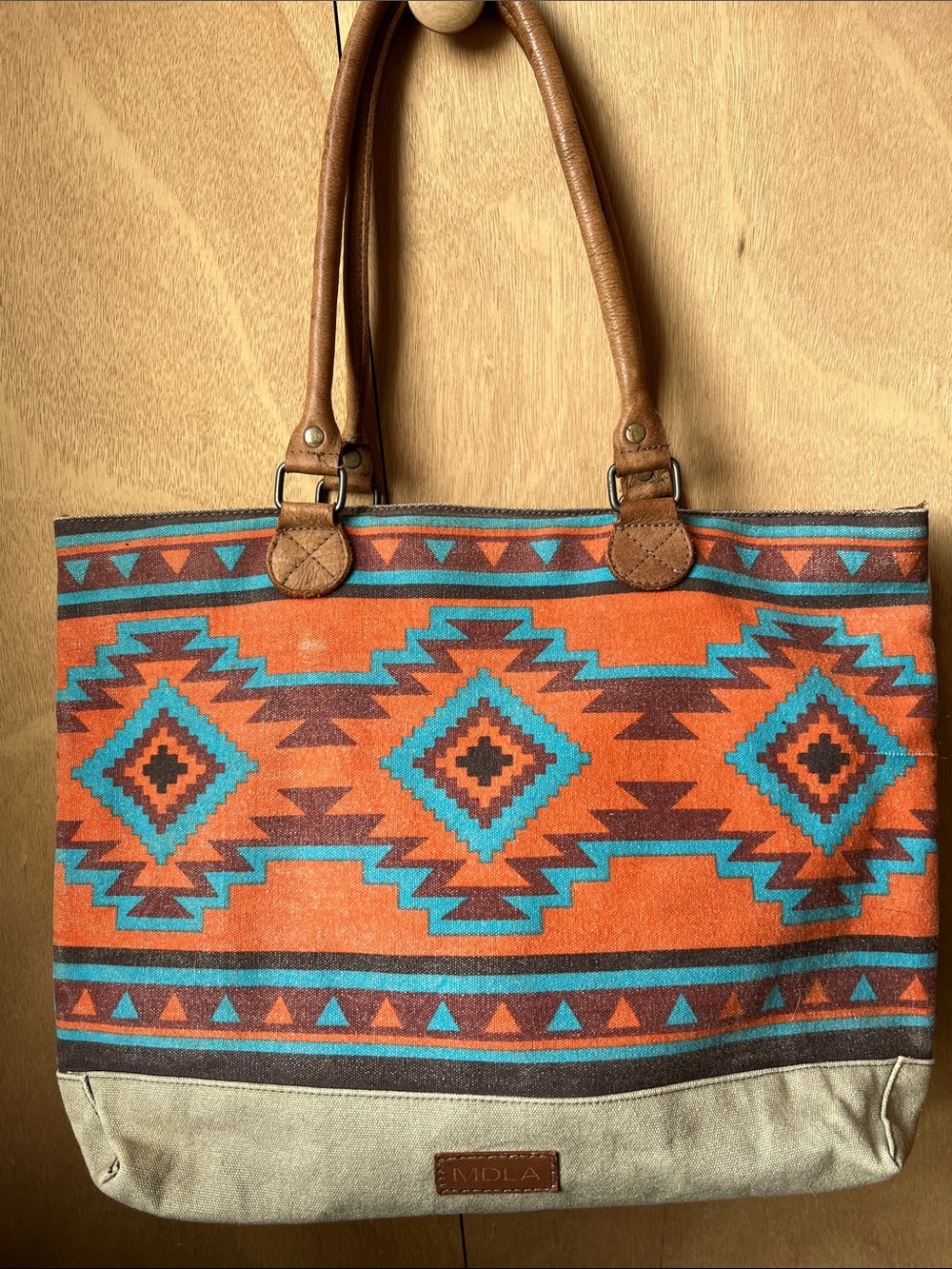 Orange & Turquoise Aztec Canvas Tote